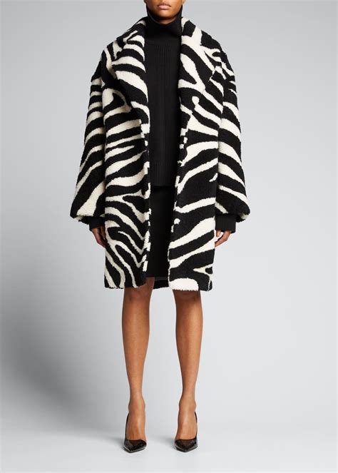 Zebra Intarsia Shearling Coat 